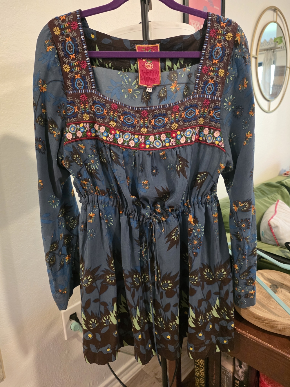 Johnny Was Floral Embroidered Long-Sleeve Dress